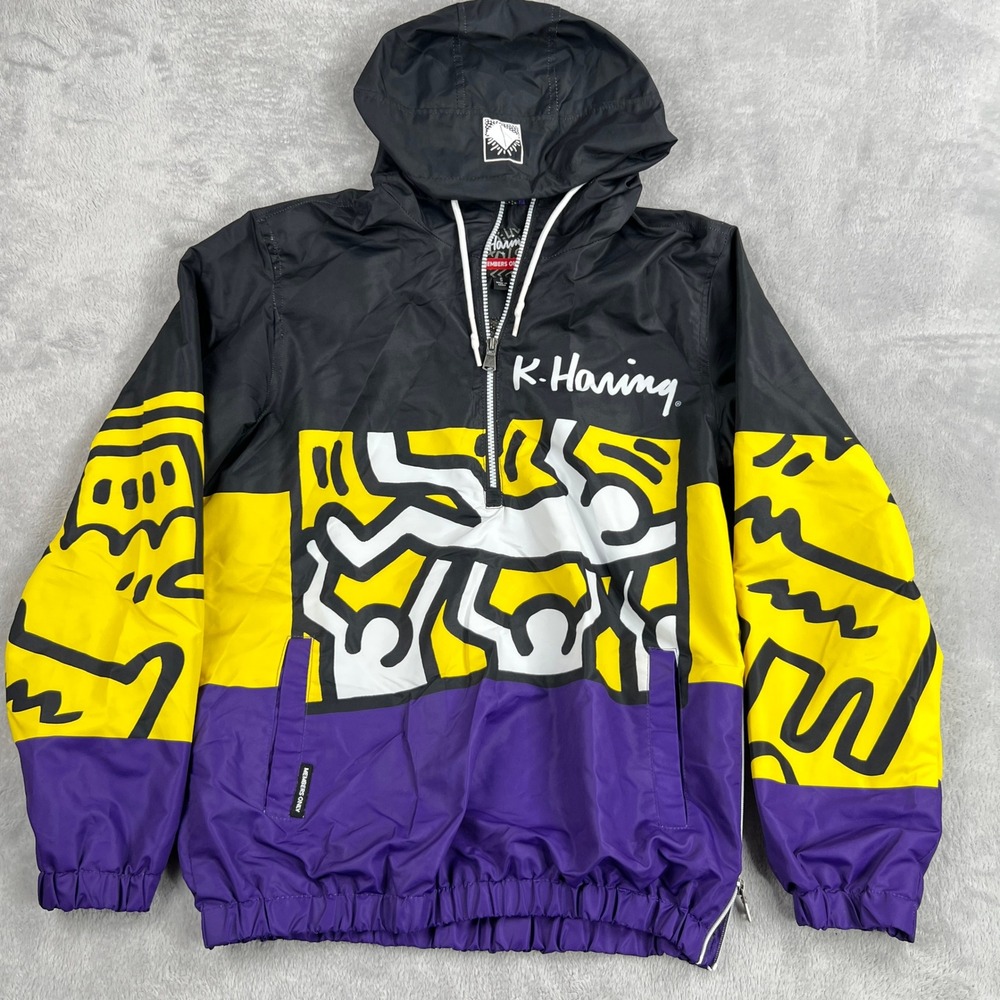Members Only x Keith Haring Anorak Windbreaker S Black Purple Yellow Pop Art